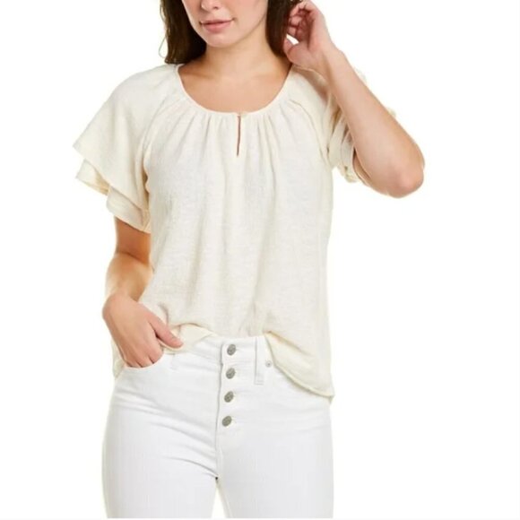 Madewell Texture & Thread Ivory White Tiered Sleeve Blouse M - Picture 1 of 6